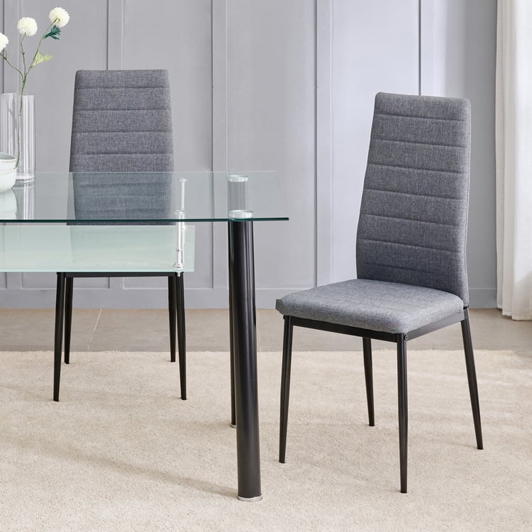 Helios Frank Tempered Glass Top 6-Seater Dining Set - Black and Grey