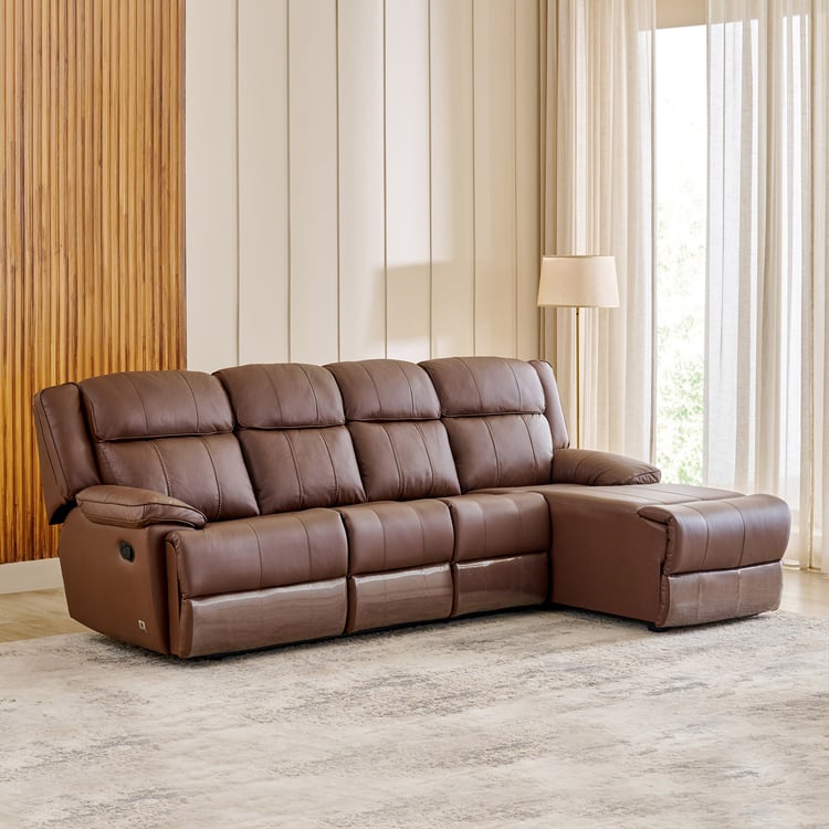 Torino Half Leather 3-Seater Recliner with Right Chaise - Brown