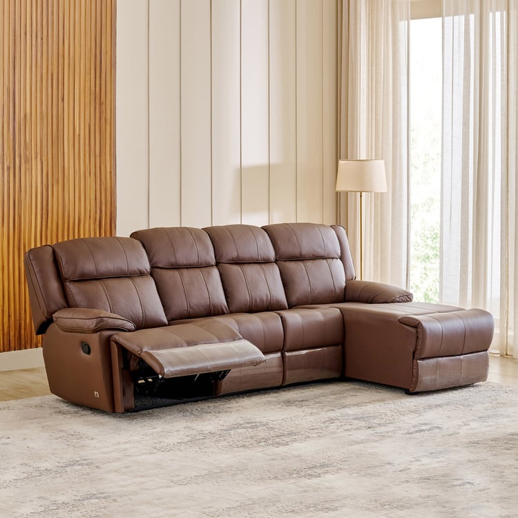 Torino Half Leather 3-Seater Recliner with Right Chaise - Brown