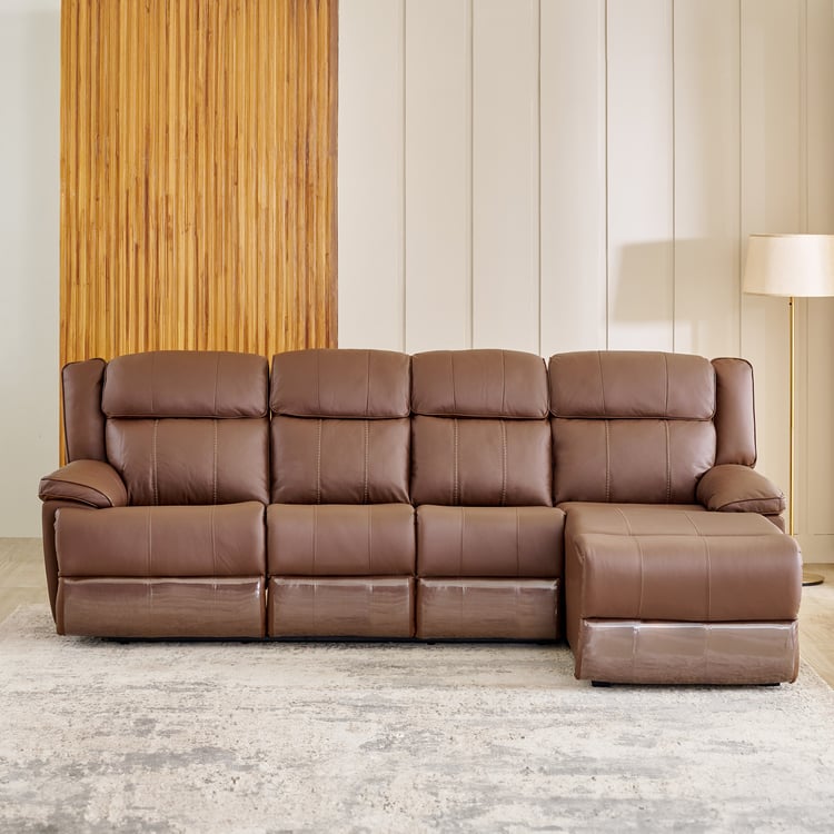 Torino Half Leather 3-Seater Recliner with Right Chaise - Brown