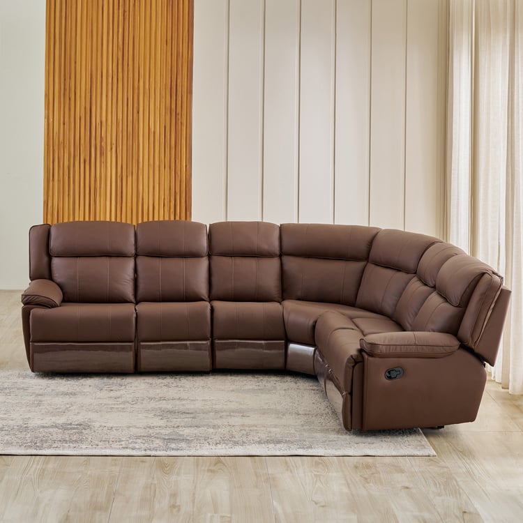 Torino Half Leather 6-Seater Right Corner Recliner Set - Brown
