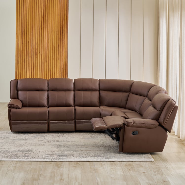 Torino Half Leather 6-Seater Right Corner Recliner Set - Brown