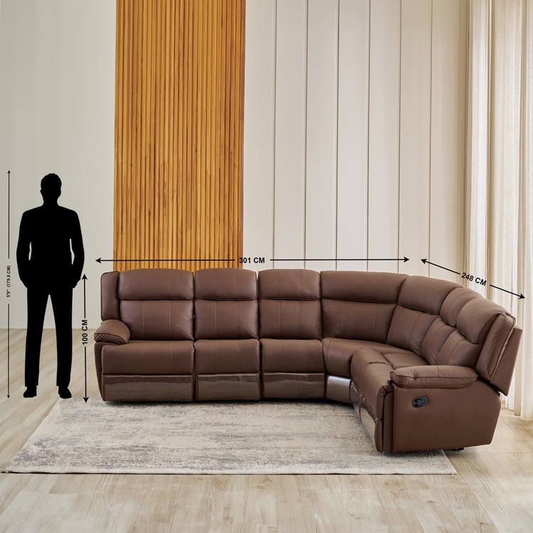 Torino Half Leather 6-Seater Right Corner Recliner Set - Brown