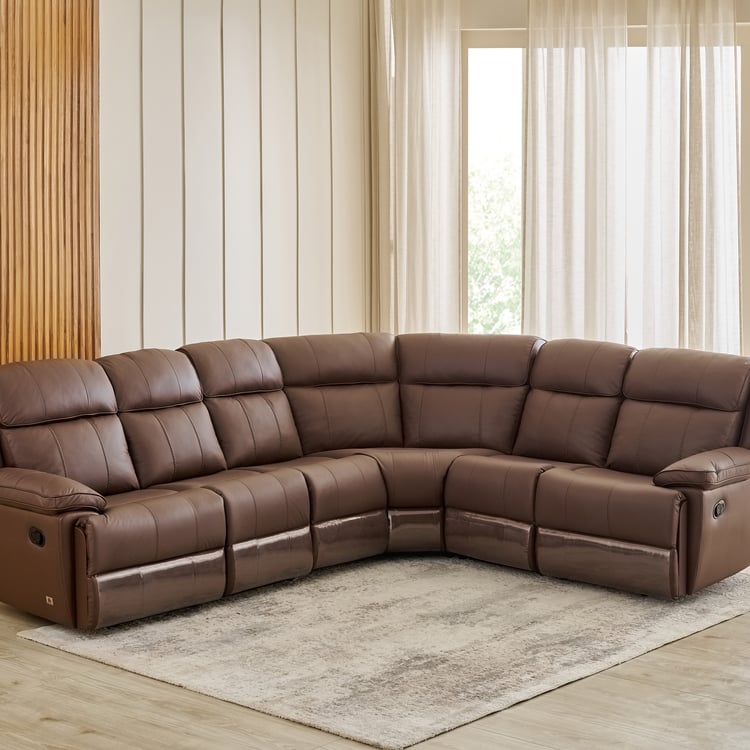 Torino Half Leather 6-Seater Right Corner Recliner Set - Brown