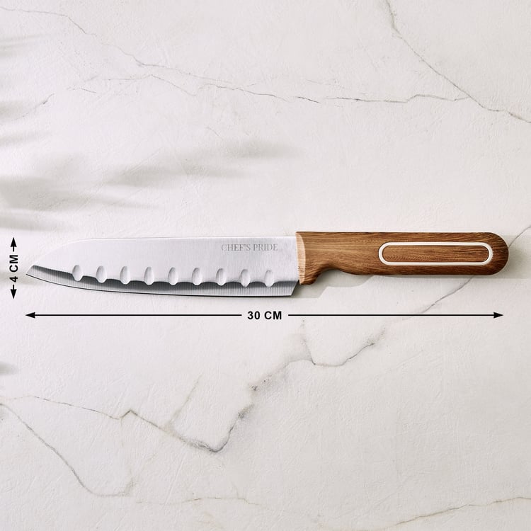 Chefs Pride Munson Stainless Steel Santoku Knife with Acacia Wood Handle