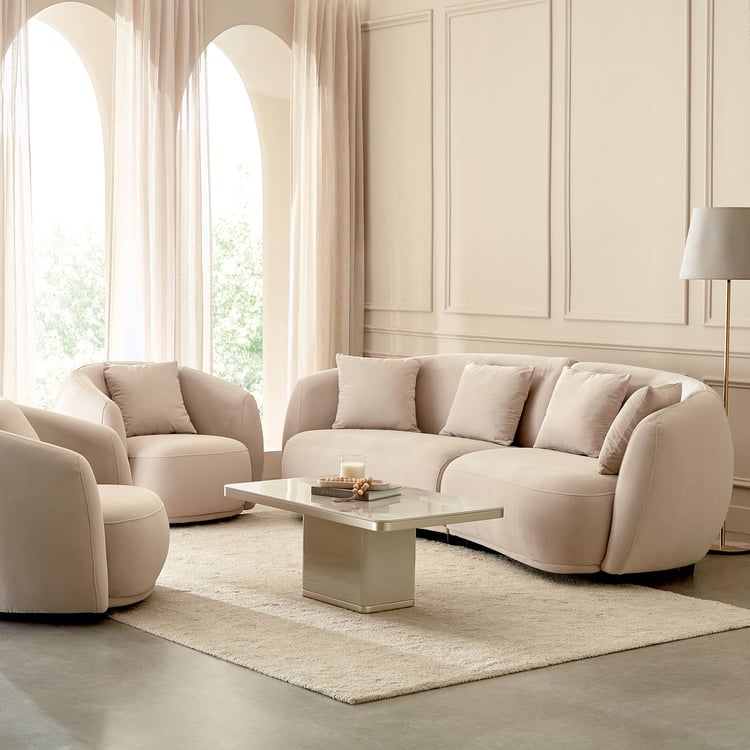 Homeshores Fabric 3 +1+1 Seater Sofa Set with Cushions - Beige