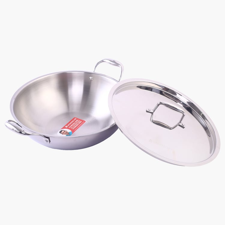WONDERCHEF Nigella Triply Stainless Steel Kadhai with Lid - 1.5L