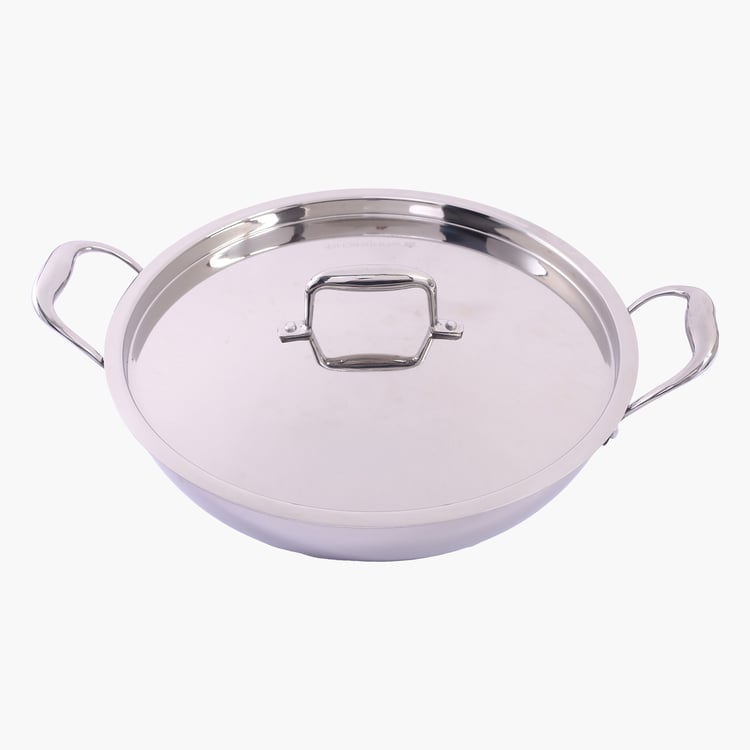 WONDERCHEF Nigella Triply Stainless Steel Kadhai with Lid - 1.5L