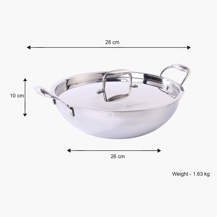 WONDERCHEF Nigella Triply Stainless Steel Kadhai with Lid - 1.5L