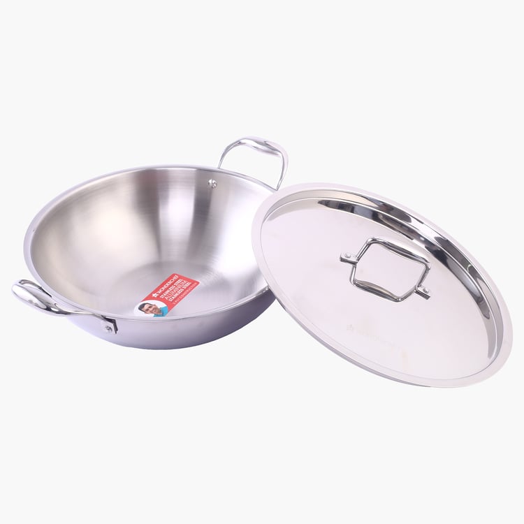 WONDERCHEF Nigella Triply Stainless Steel Kadhai with Lid - 2.2L