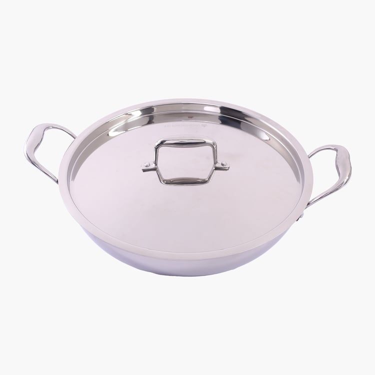 WONDERCHEF Nigella Triply Stainless Steel Kadhai with Lid - 2.2L