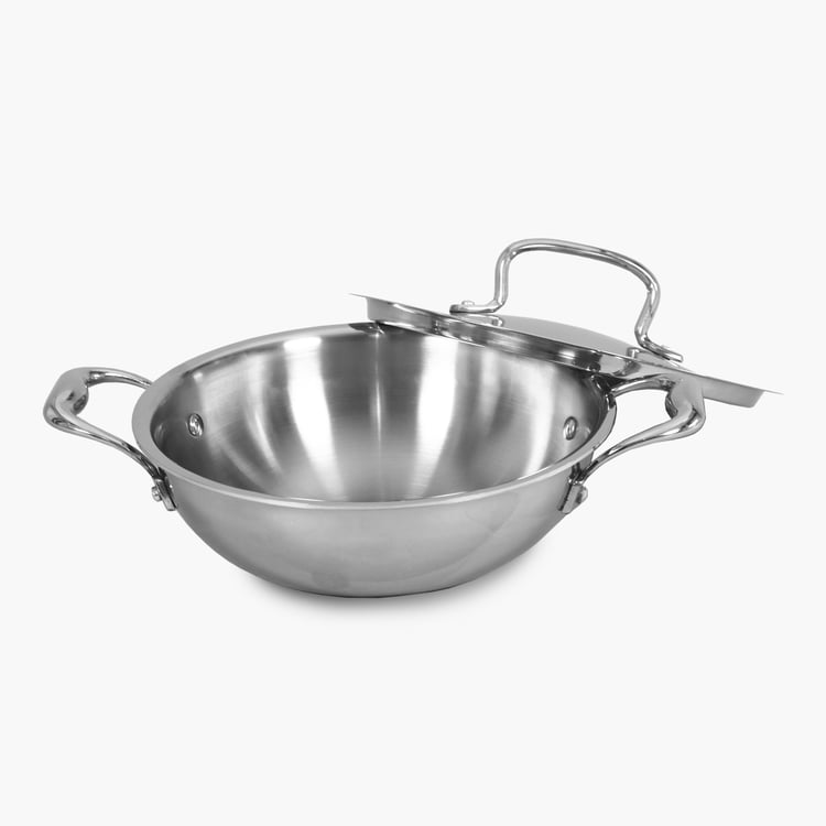 WONDERCHEF Nigella Tri-Ply Stainless Steel Kadhai with Lid - 4.1L