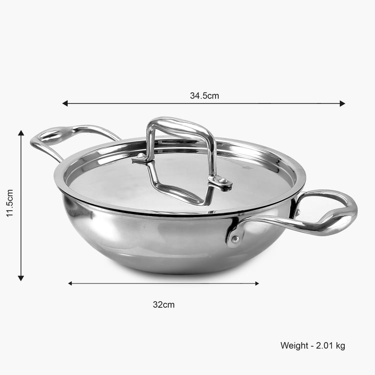 WONDERCHEF Nigella Tri-Ply Stainless Steel Kadhai with Lid - 4.1L