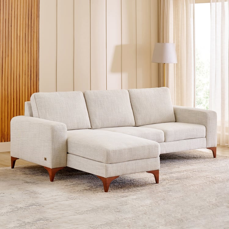 Quebec Fabric 3-Seater Sofa with Left Chaise - Beige