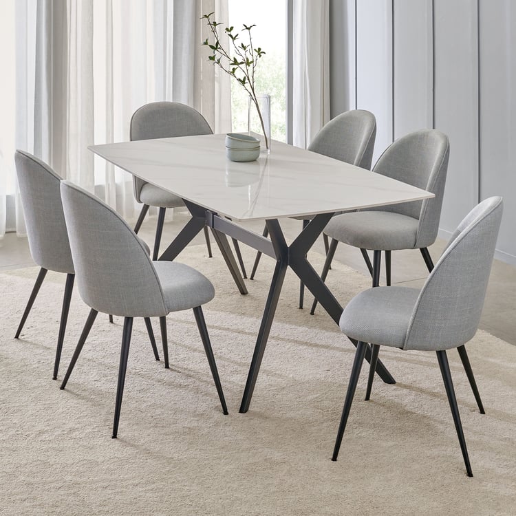 Rika Sintered Stone Top 6-Seater Dining Set with Chairs - White and Grey