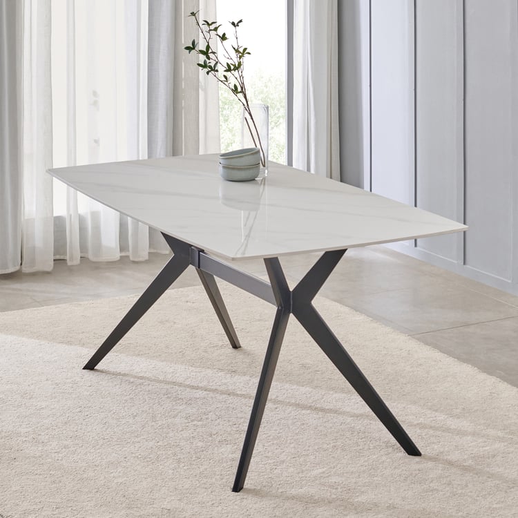 Rika Sintered Stone Top 6-Seater Dining Set with Chairs - White and Grey