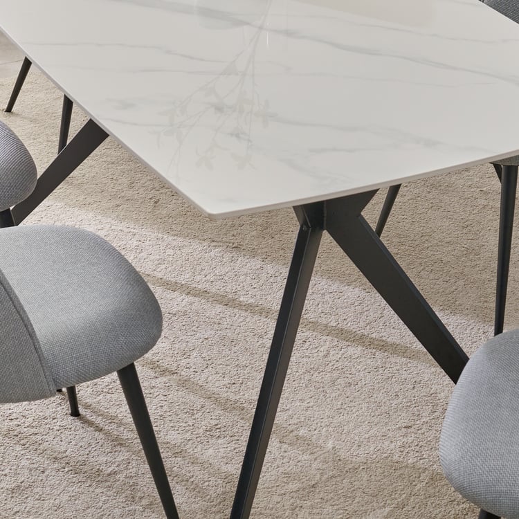 Rika Sintered Stone Top 6-Seater Dining Set with Chairs - White and Grey