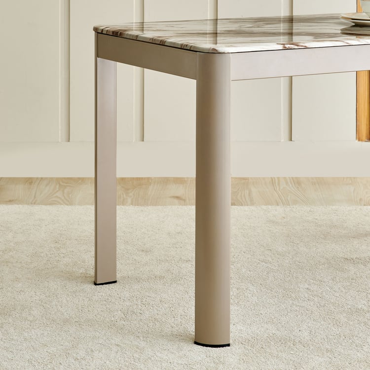 Glam Faux Marble Top 4-Seater Dining Table - Beige
