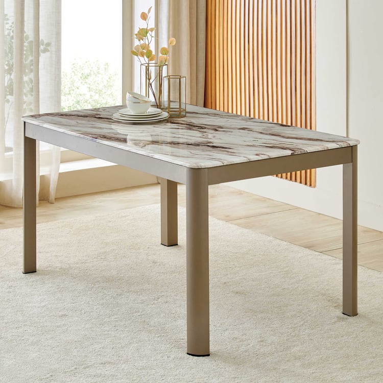 Glam Faux Marble Top 6-Seater Dining Table - Beige