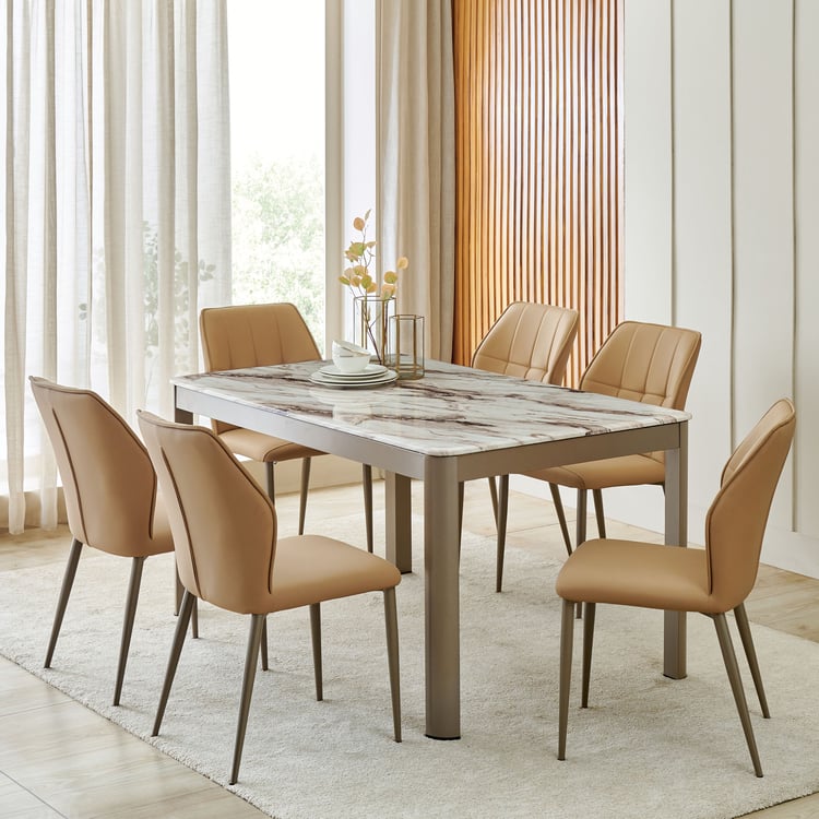 Glam Faux Marble Top 6-Seater Dining Table - Beige