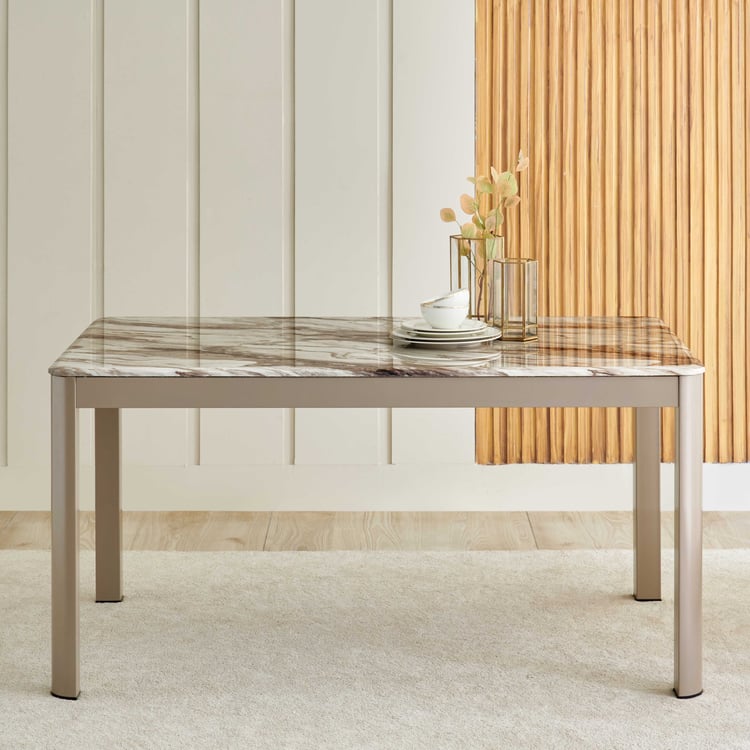Glam Faux Marble Top 6-Seater Dining Table - Beige