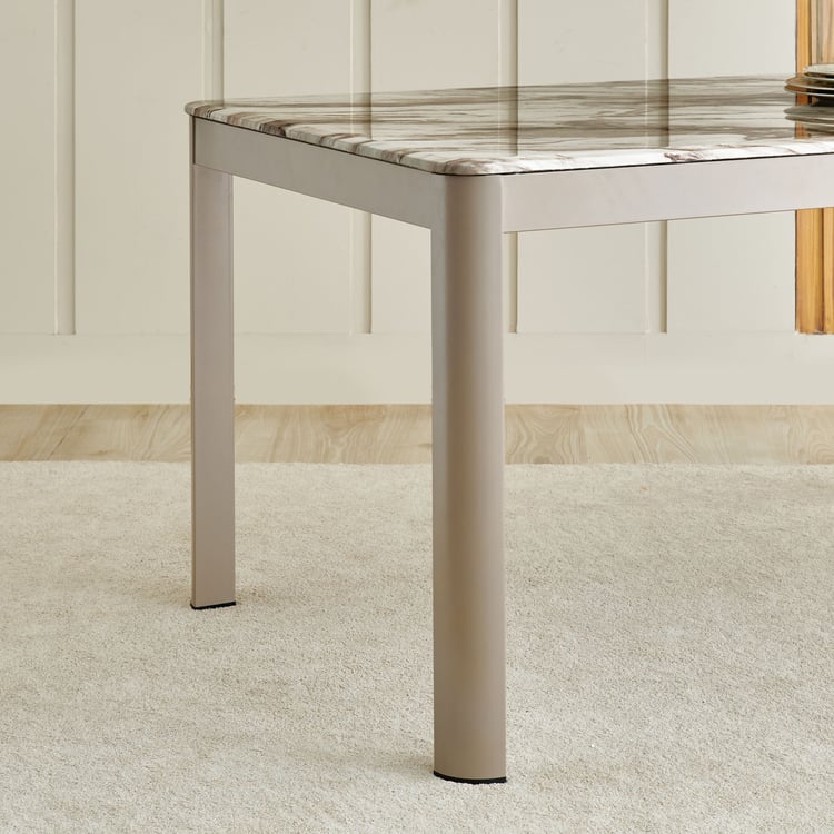Glam Faux Marble Top 6-Seater Dining Table - Beige