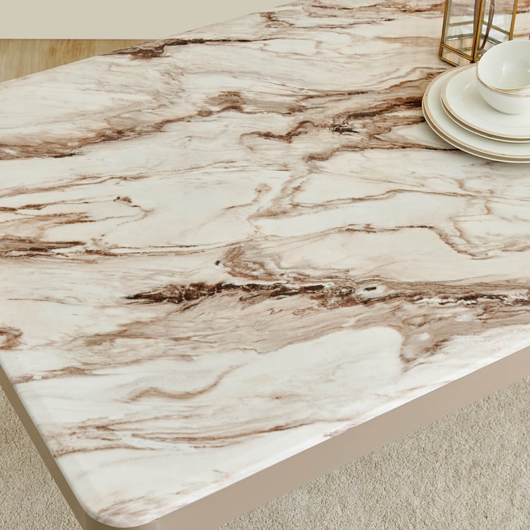 Glam Faux Marble Top 6-Seater Dining Table - Beige