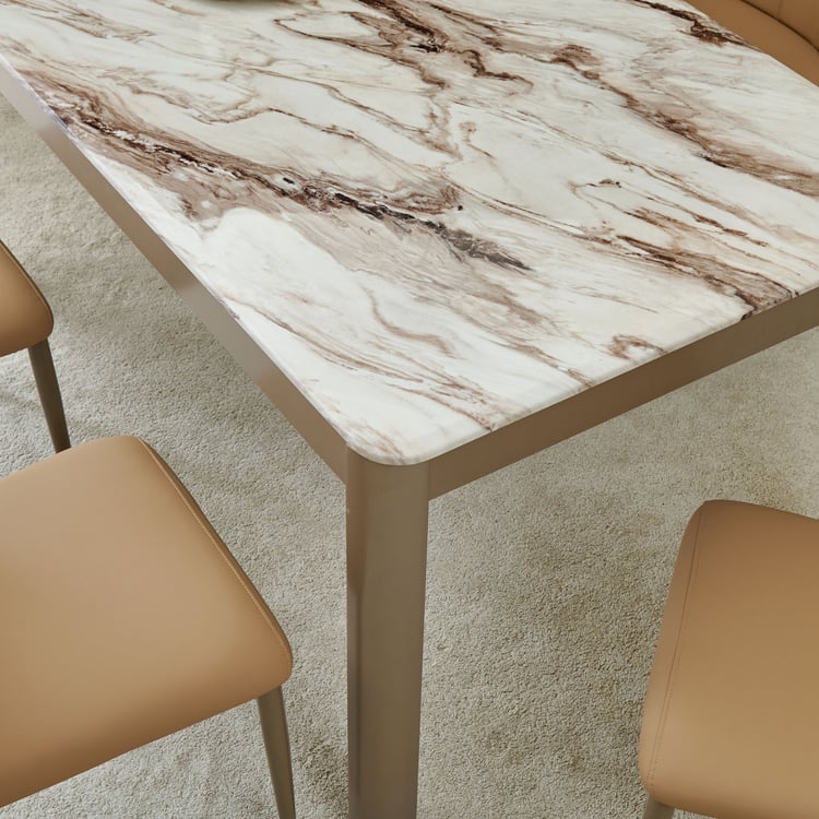 Glam Faux Marble Top 6-Seater Dining Table - Beige