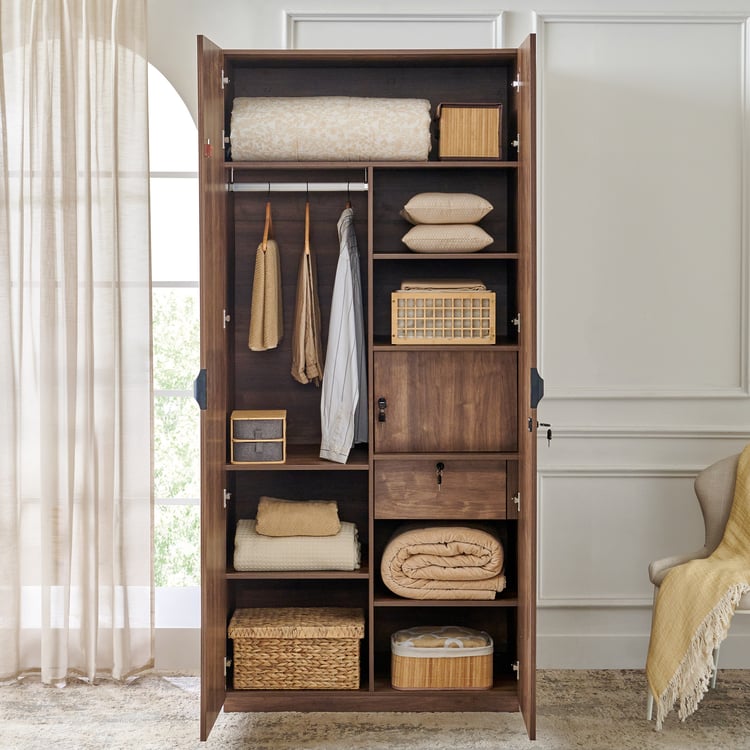 Hadley 2-Door Wardrobe with Mirror - Brown