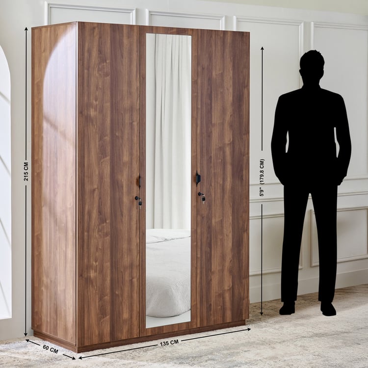 Hadley 3-Door Wardrobe with Mirror - Brown