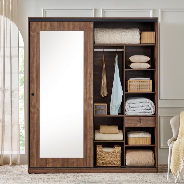 Hadley 2-Door Sliding Wardrobe with Mirror - Brown