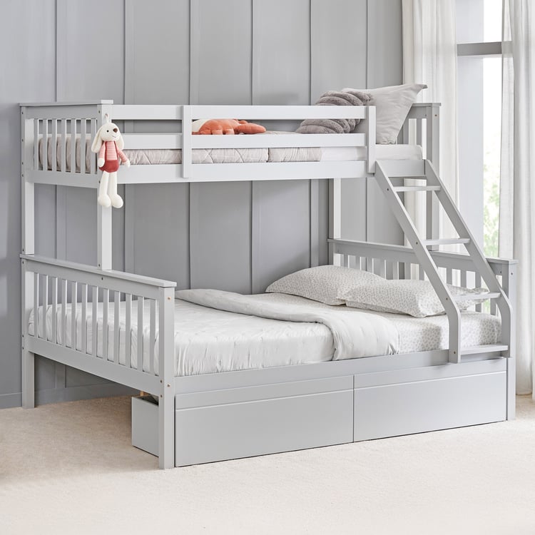 Helios Taylor Coupe Twin Solid Wood Bunk Bed with Drawers - Grey