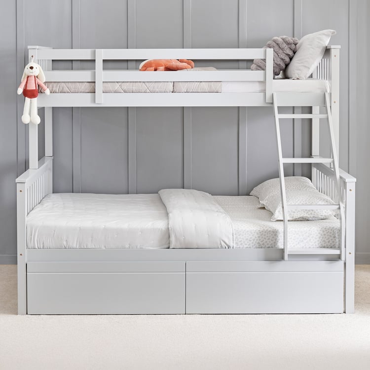Helios Taylor Coupe Twin Solid Wood Bunk Bed with Drawers - Grey