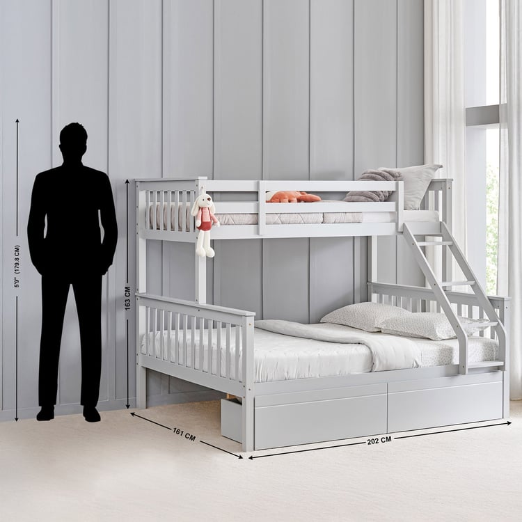 Helios Taylor Coupe Twin Solid Wood Bunk Bed with Drawers - Grey