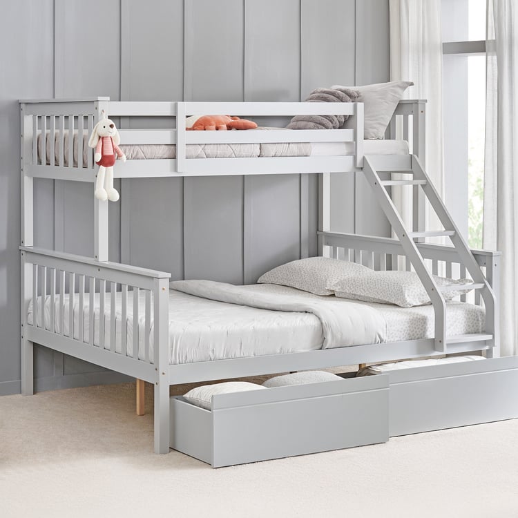 Helios Taylor Coupe Twin Solid Wood Bunk Bed with Drawers - Grey