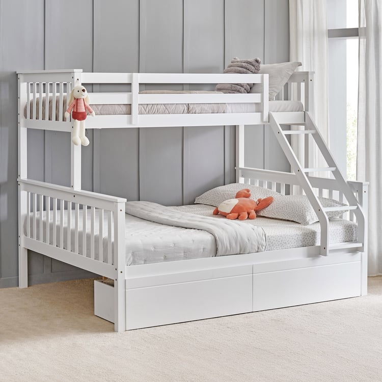Helios Taylor Coupe Twin Solid Wood Bunk Bed with Drawers - White