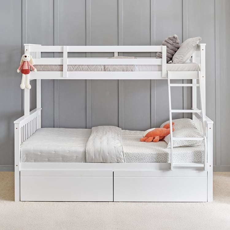 Helios Taylor Coupe Twin Solid Wood Bunk Bed with Drawers - White