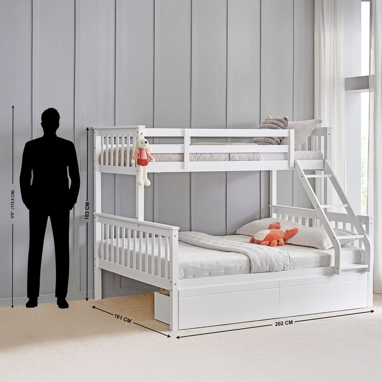Helios Taylor Coupe Twin Solid Wood Bunk Bed with Drawers - White