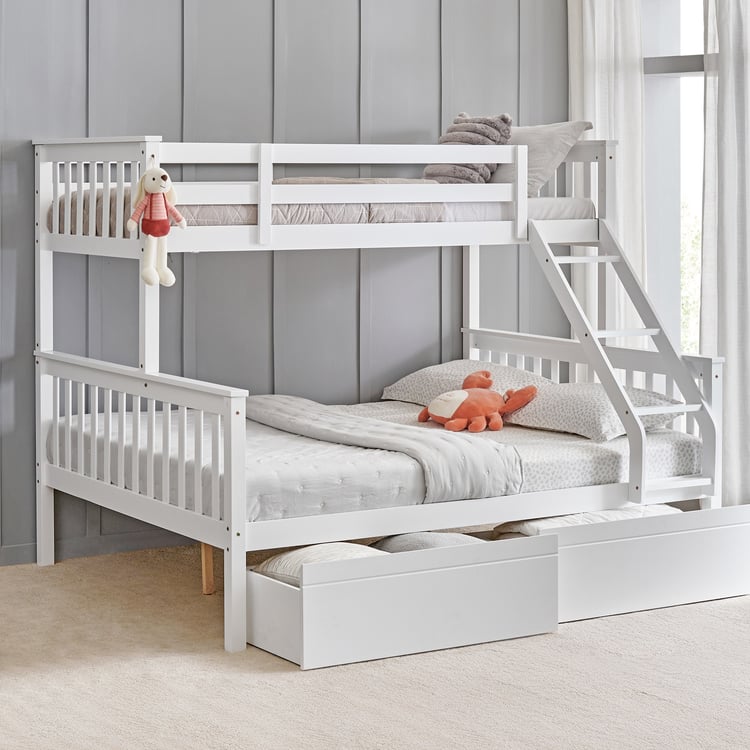 Helios Taylor Coupe Twin Solid Wood Bunk Bed with Drawers - White