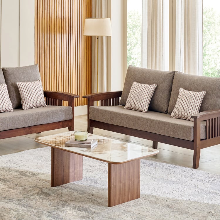 Abby Fabric 3+2 Seater Sofa with Cushions - Brown