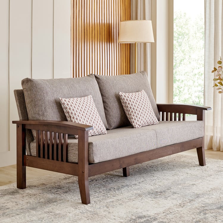 Abby Fabric 3+2 Seater Sofa with Cushions - Brown