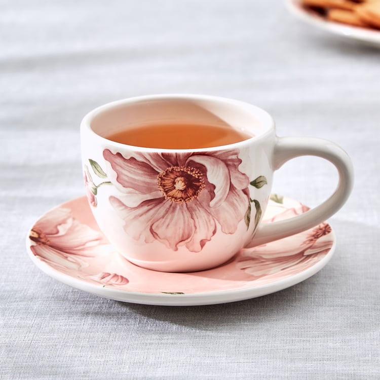 Alora Blush Serenity Stoneware Floral Print Cup and Saucer - 230ml