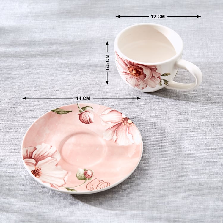 Alora Blush Serenity Stoneware Floral Print Cup and Saucer - 230ml