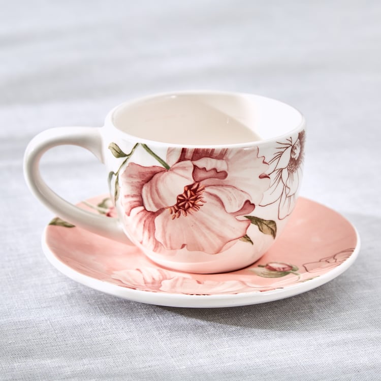 Alora Blush Serenity Stoneware Floral Print Cup and Saucer - 230ml