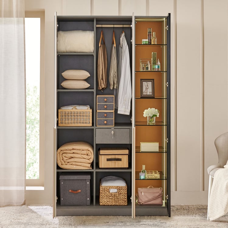 Tiffany 2-Door Wardrobe with Curio - Cream