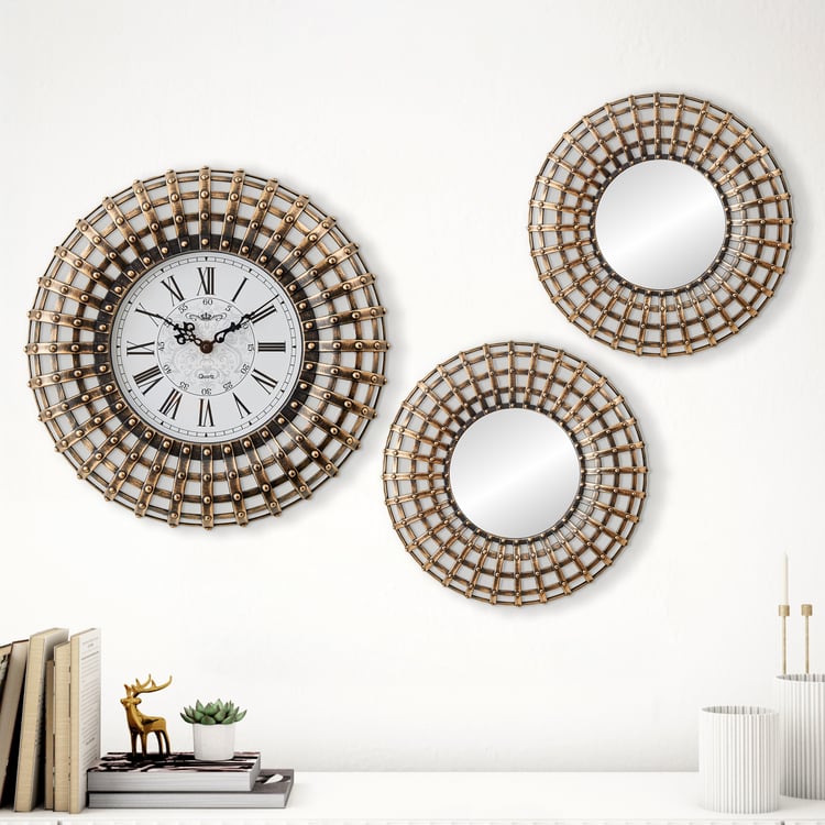 Corvus Mystic 3Pcs Decorative Mirrors and Wall Clock Set