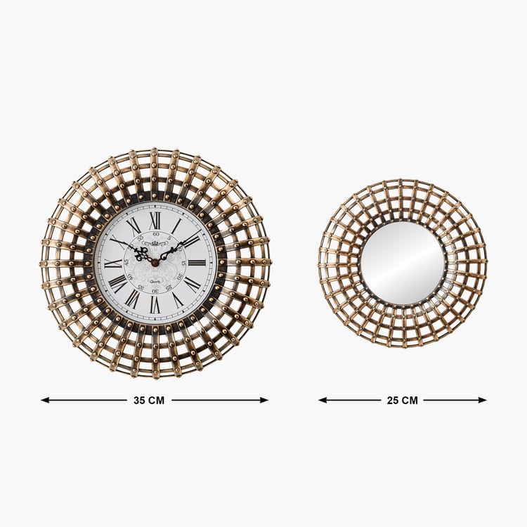 Corvus Mystic 3Pcs Decorative Mirrors and Wall Clock Set