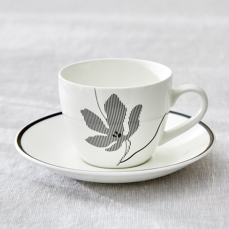 Mandarin Monochrome Set of 6 Printed Cup and Saucer - 210ml