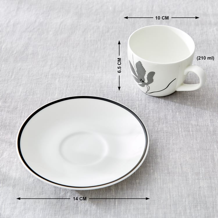 Mandarin Monochrome Set of 6 Printed Cup and Saucer - 210ml