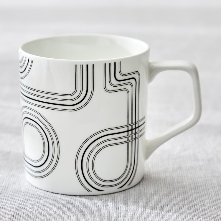 Mandarin Monochrome Set of 6 Bone China Printed Coffee Mugs - 230ml